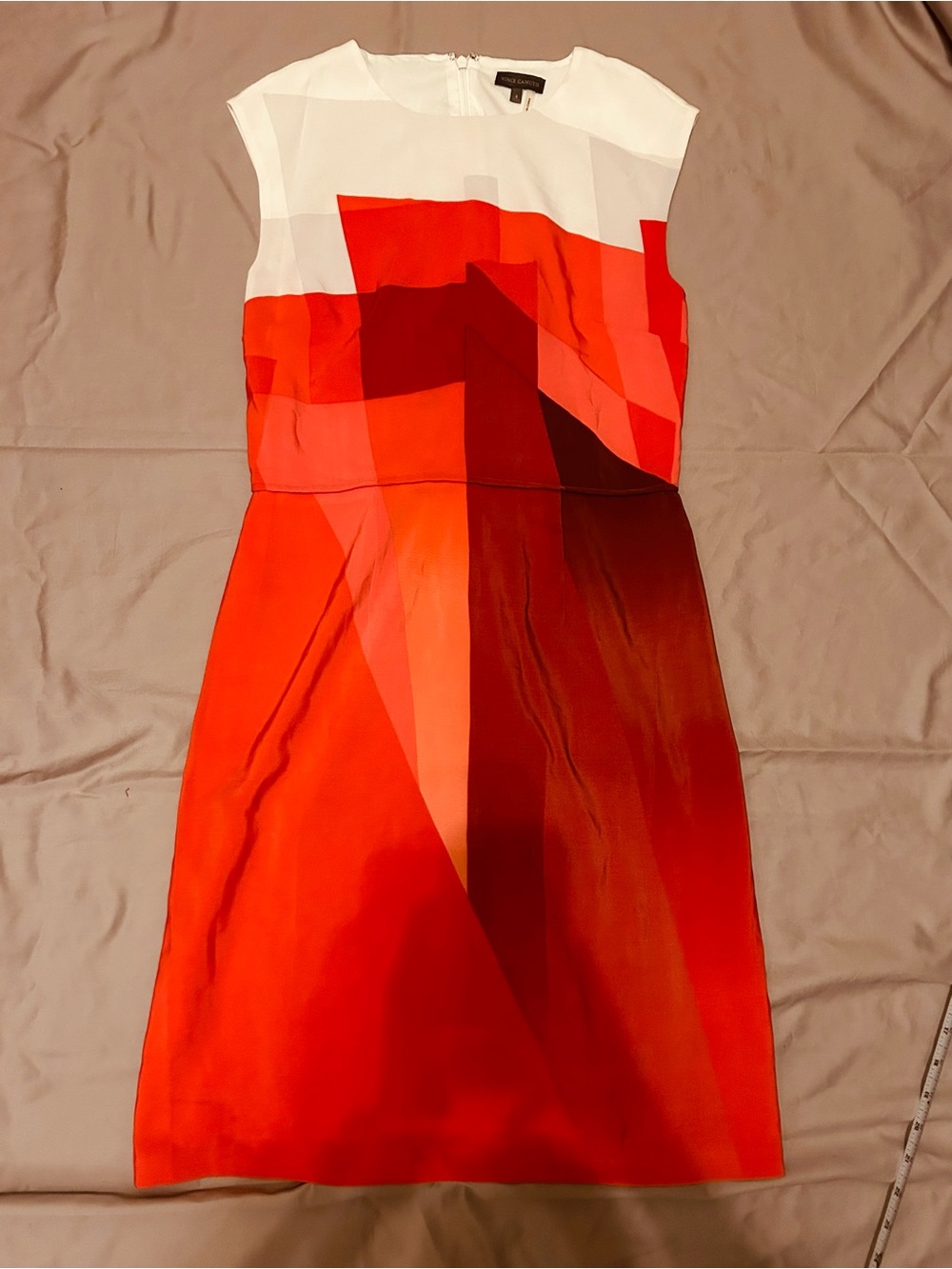 Vince Camuto Red and White Geometric Midi Dress Size 4